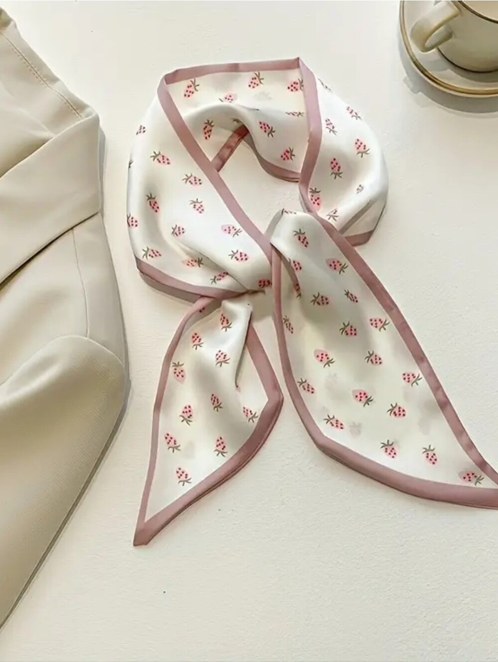 2× Bag Twilly Purse Skinny Scarf Pink Strawberries